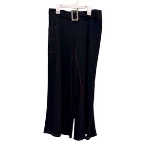 Hep Paris Black Women's Wide Leg Trousers with Belt and Red Stitching